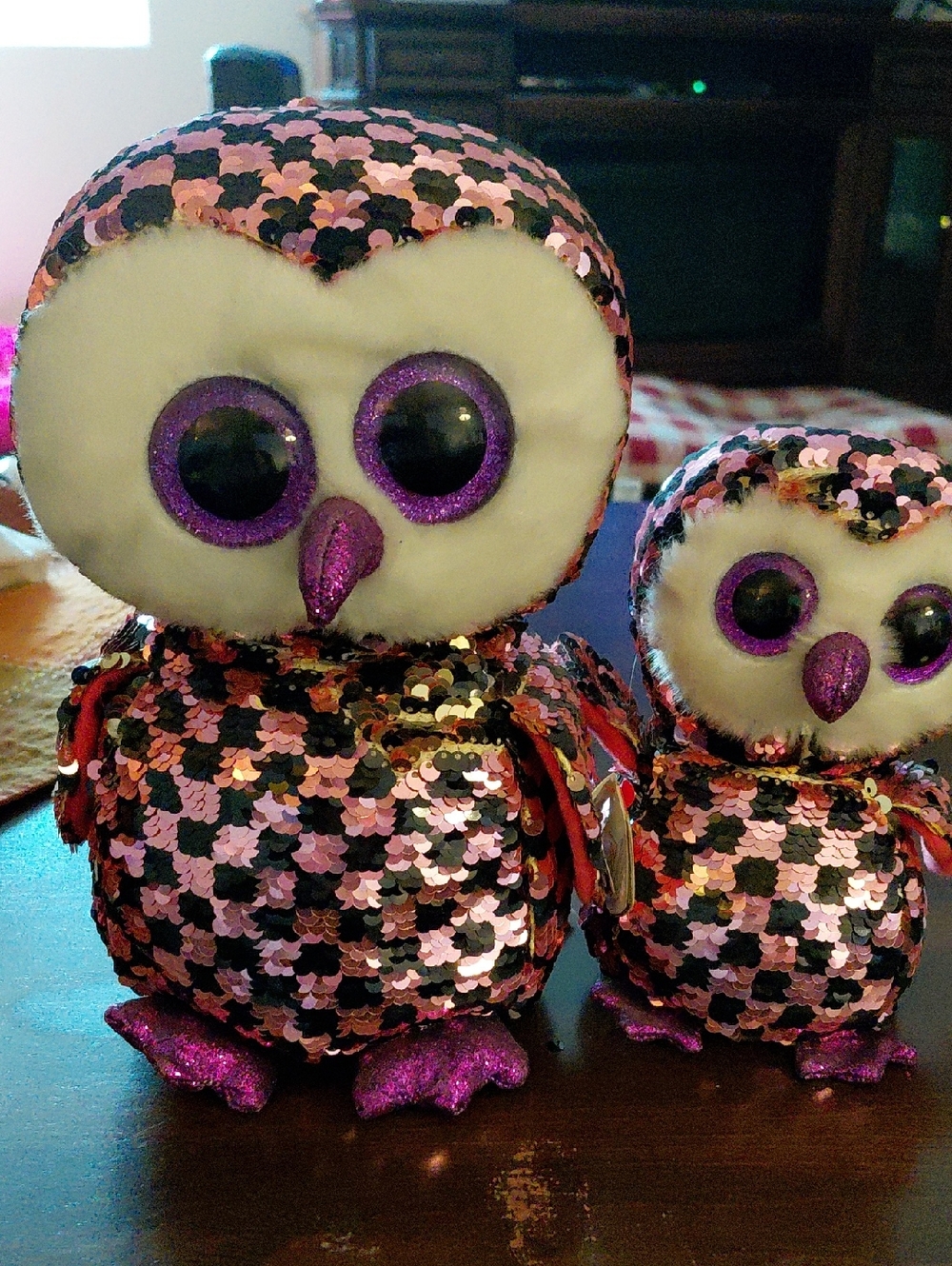Sequin Pink Owl Plush Decorative Pair - Brand Unknown